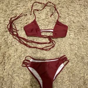 Strappy Maroon Halter Bikini BRAND NEW